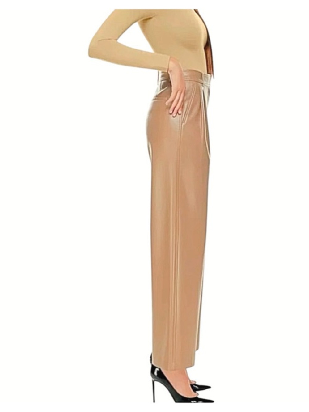 Aritzia Wilfred Effortless Vegan Pants Light Brown High Waisted Pleated Size 00